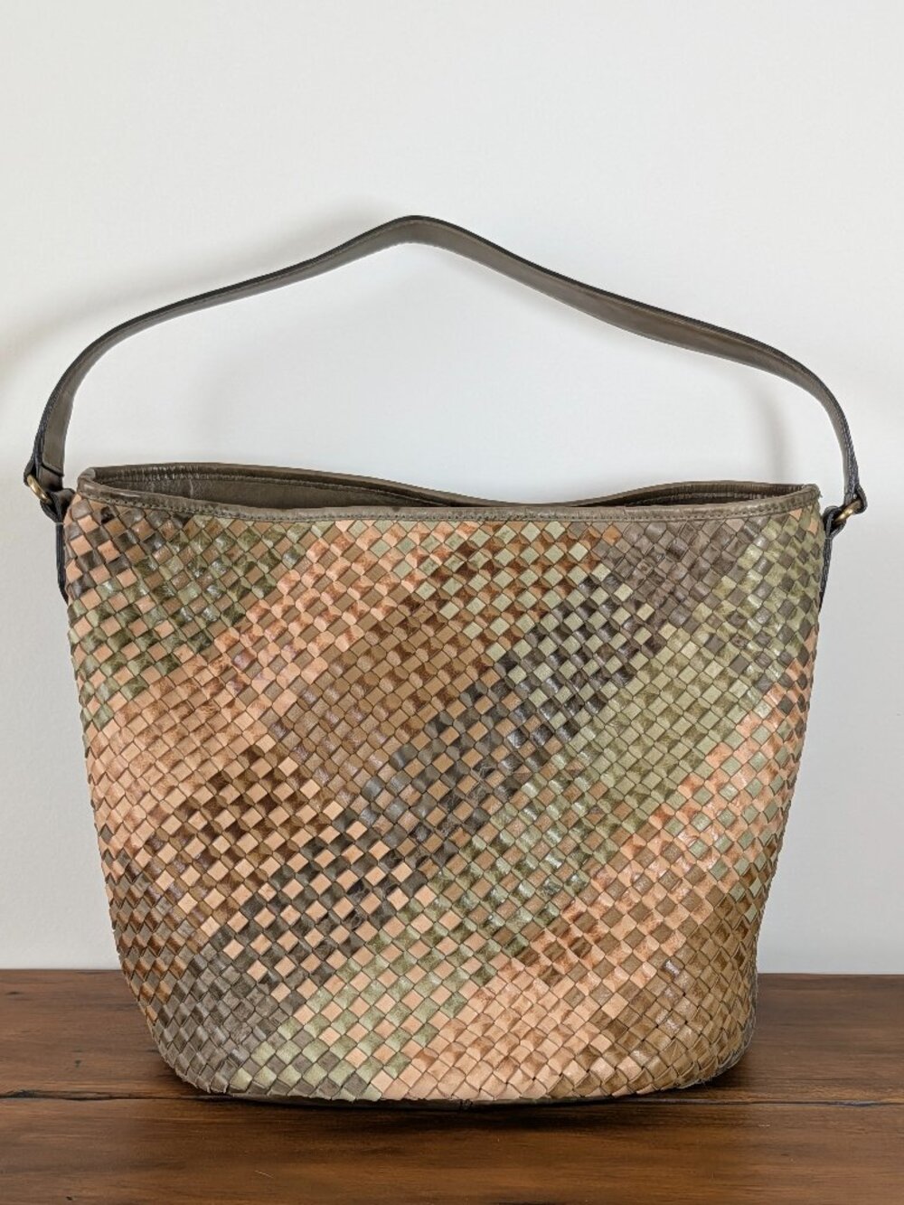 Genuine Leather Woven Tote Bag Multicolor Shoulder Purse Medium Size